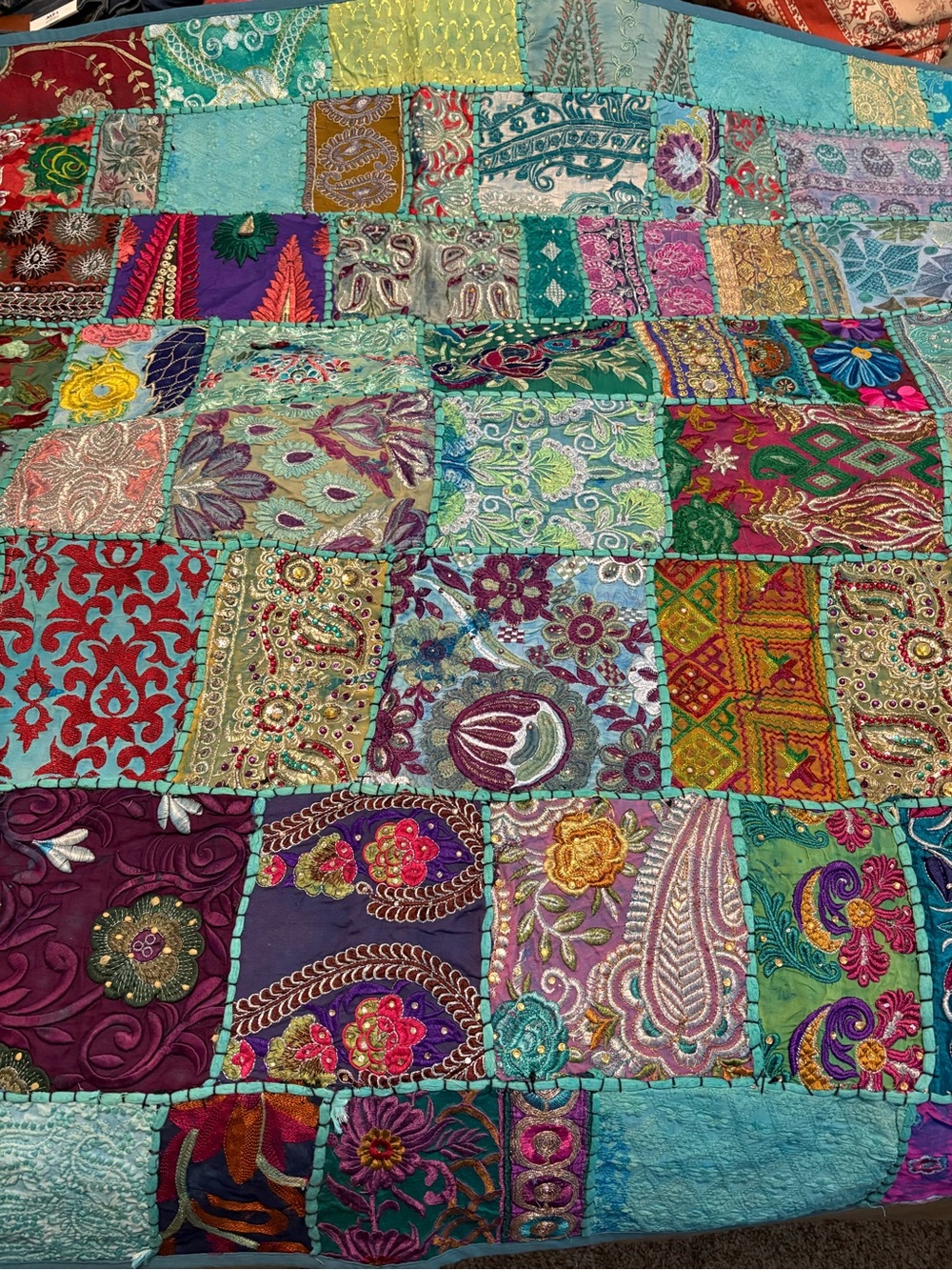 Hand Beaded Patchwork Wall Hanging 50x60 New without Tags - Picture 7 of 15